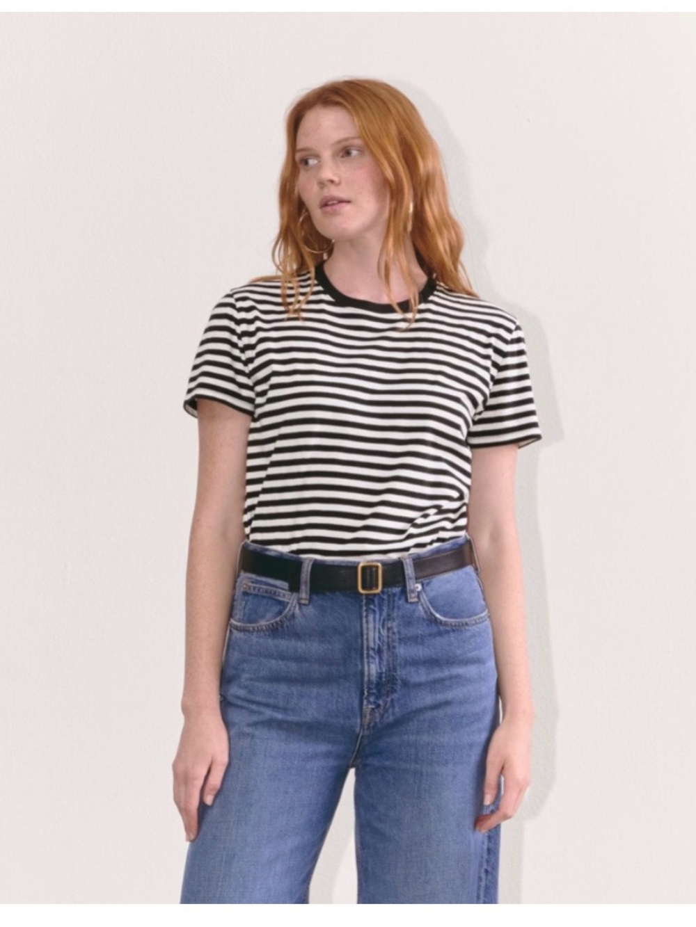 New Everlane Women Black and White Striped Short Sleeve Tee Size Large
